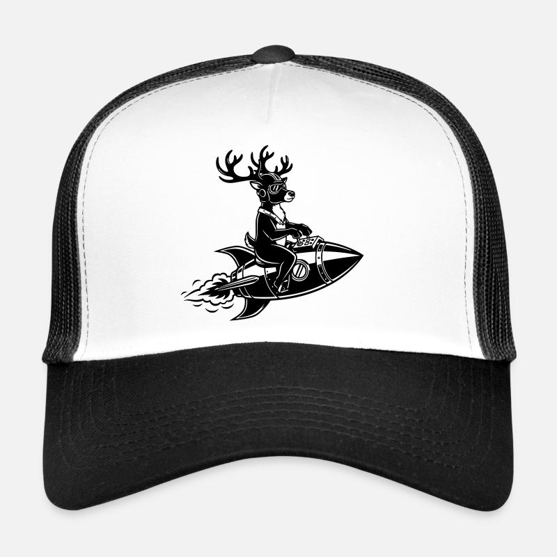 Rentier fliegt auf Rakete Trucker Cap
