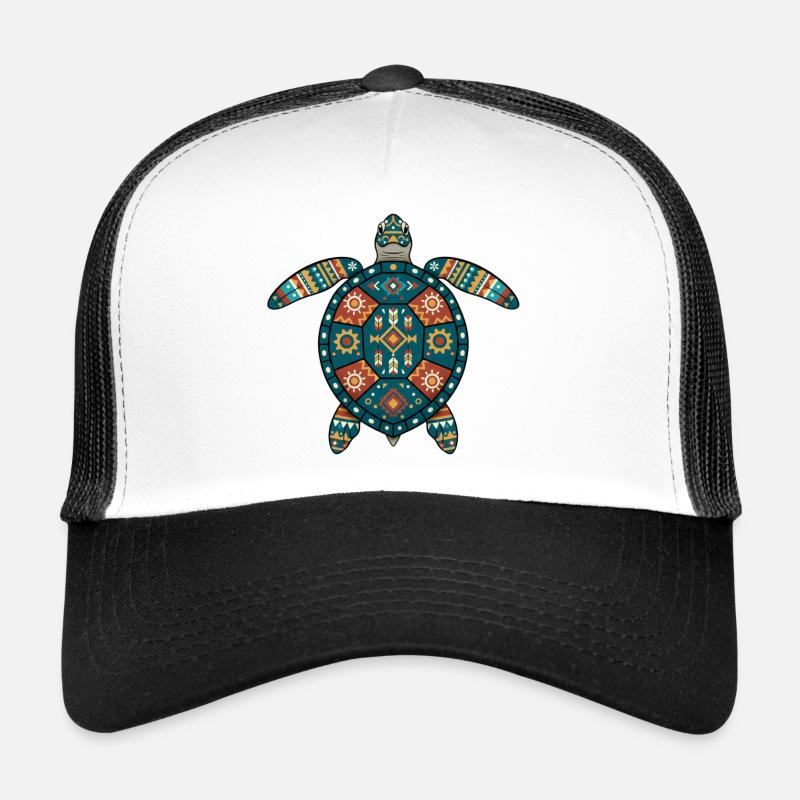 Schildkröten-Azteken-Motive - Trucker Cap - Weiß/Schwarz