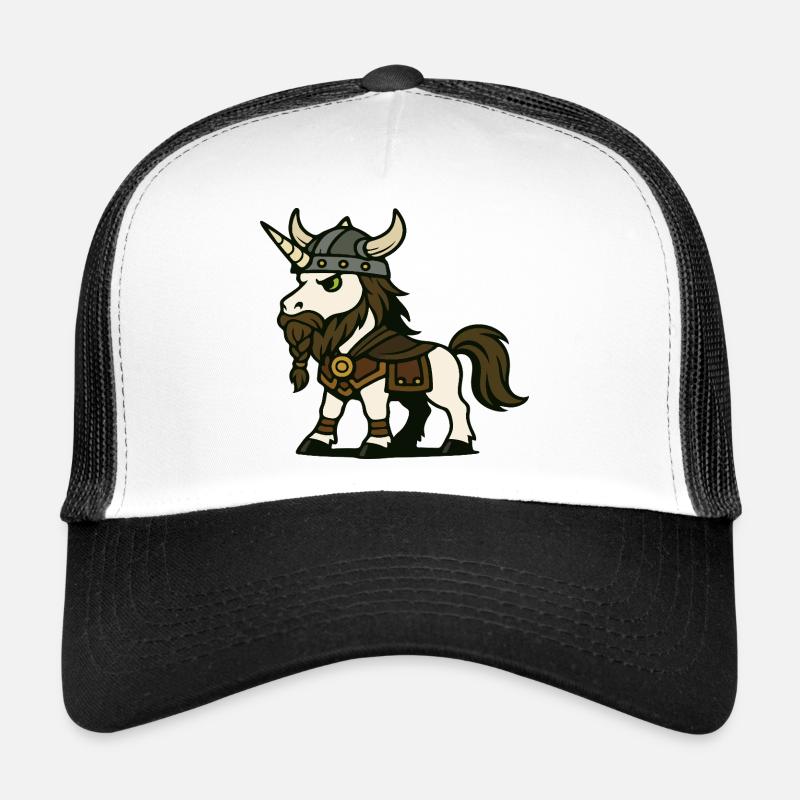 Wikinger-Einhorn-Wächter mit gehörntem Helm und Zopf - Trucker Cap - Weiß/Schwarz