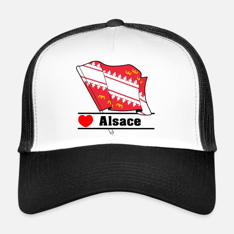 Drapeau d’Alsace + cœur + texte « Alsace » Casquette trucker 
