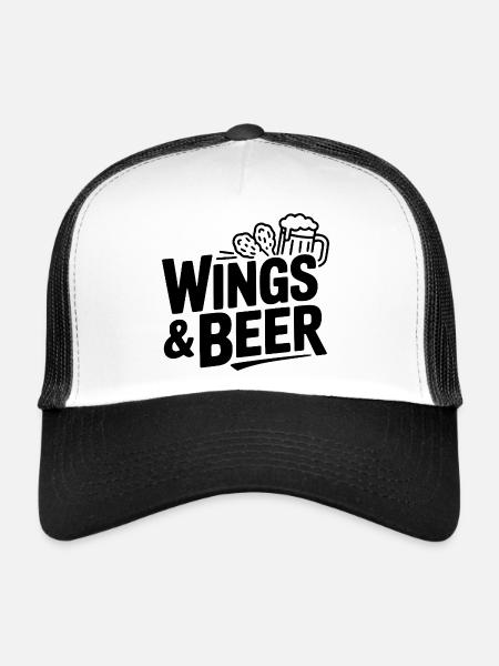 Ailes et bière - Casquette trucker  - blanc/noir - Devant