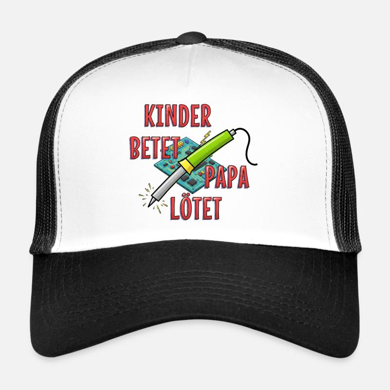 Children praying, dad soldering - Trucker Cap - white/black