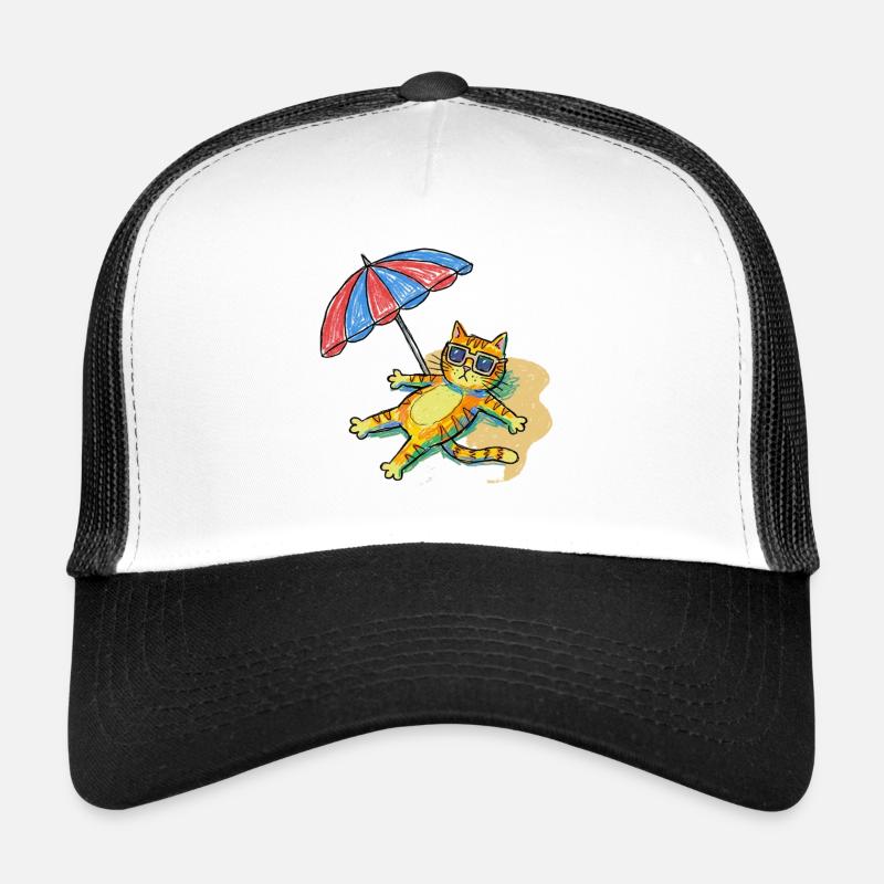 Chat de plage coloré avec parasol Casquette trucker 
