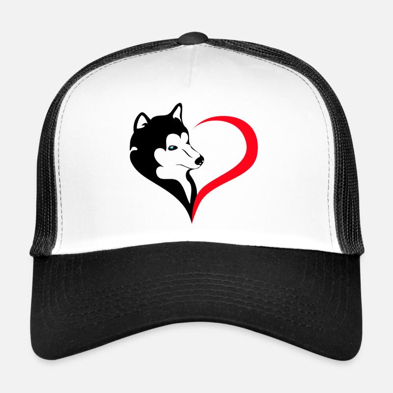 Husky mit Herzzeichen-Silhouette Trucker Cap