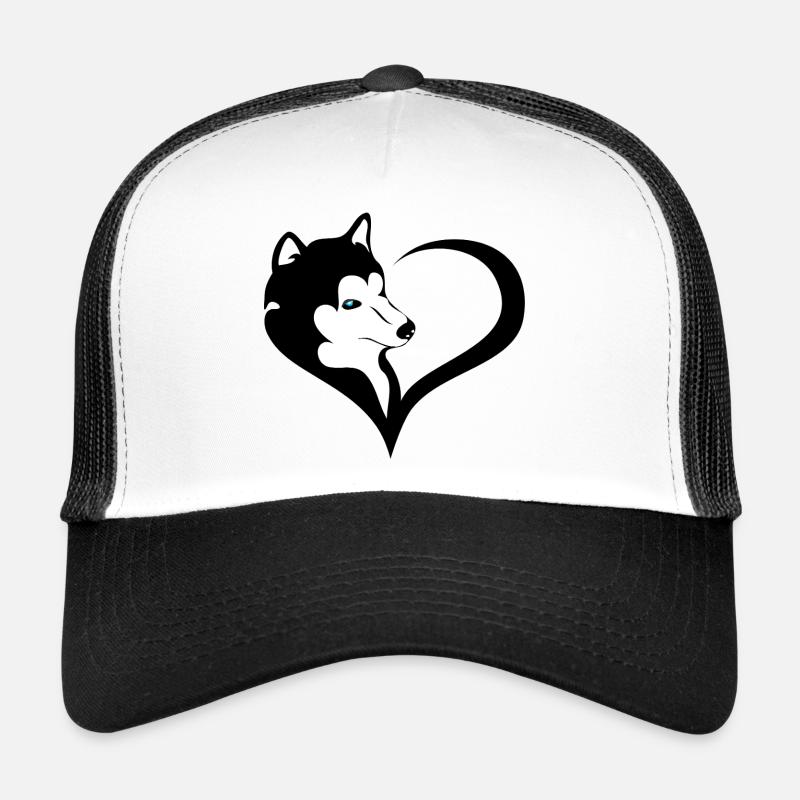Husky silhouette with blue eye Trucker Cap