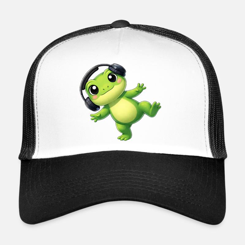 Süßer Frosch Kröte Unke mit Kopfhörern Tanzen Tech Trucker Cap