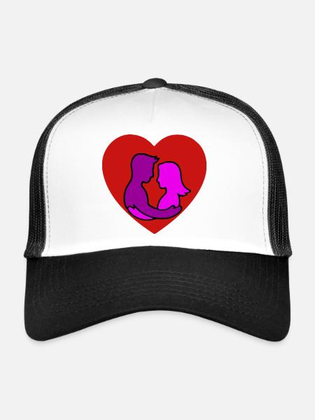 Couple amoureux au cœur - Casquette trucker  - blanc/noir - Devant