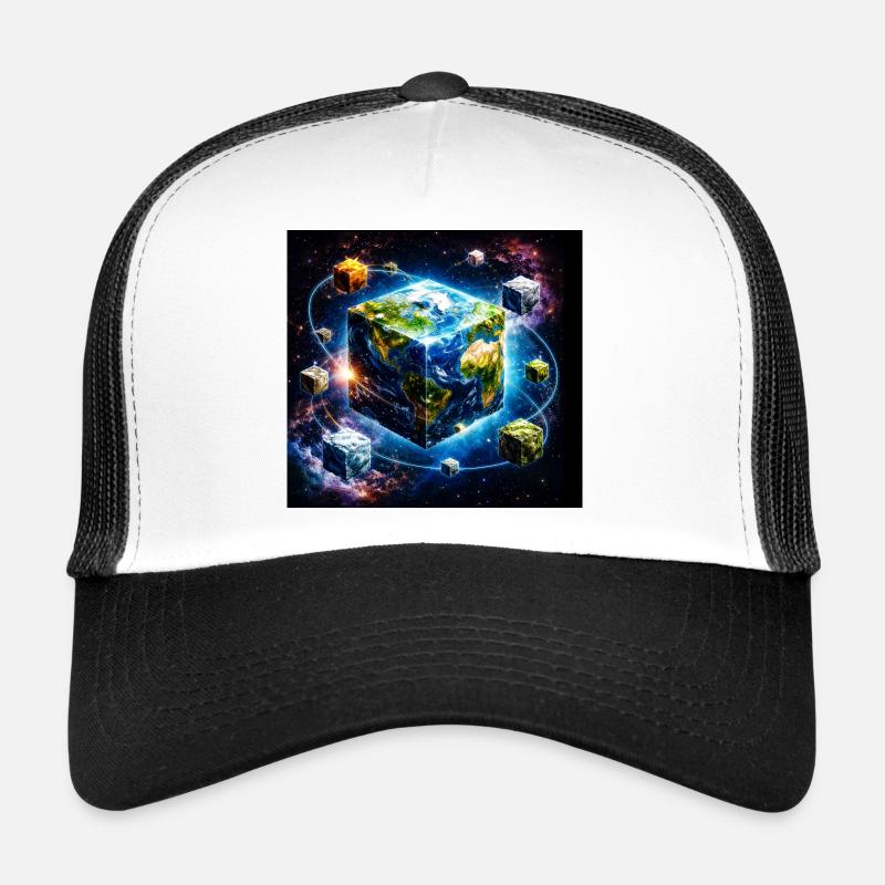 Erdwürfel im Weltraum - Trucker Cap - Weiß/Schwarz