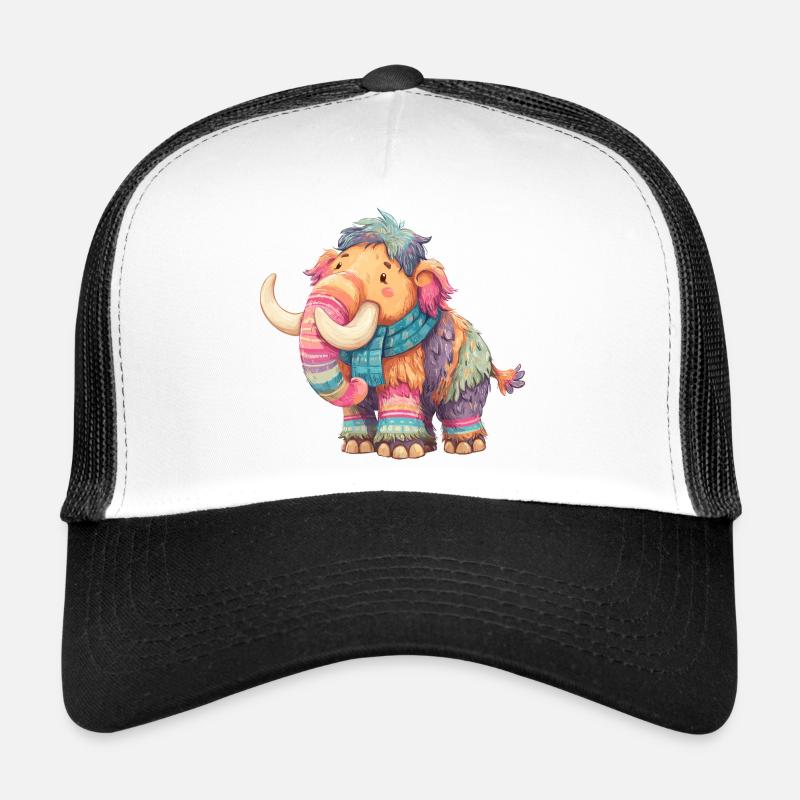 Colorful mammoth with scarf Trucker Cap