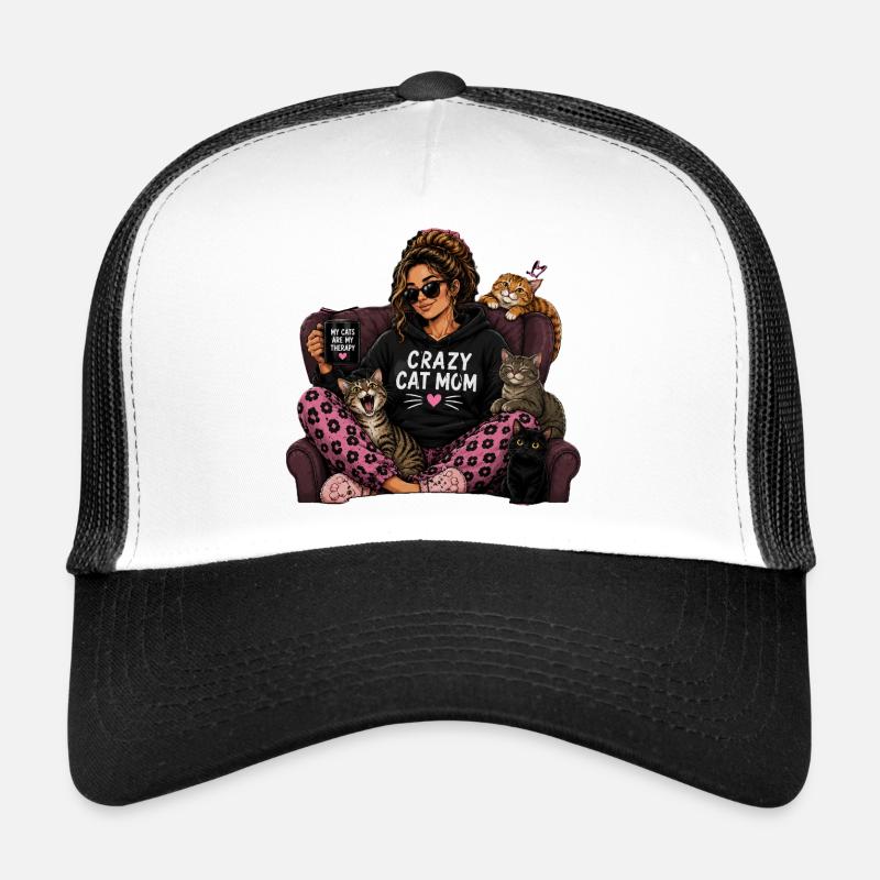 Crazy Cat Mom Pullover Hoodie - Trucker Cap - white/black