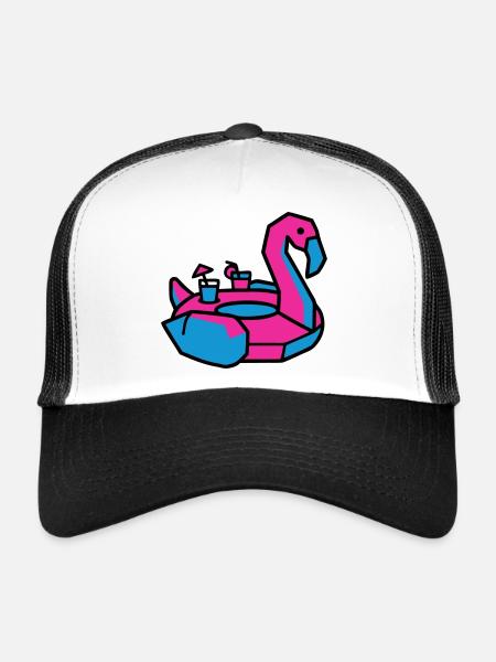 Fête de la piscine des animaux natants Flamants - Casquette trucker  - blanc/noir - Devant