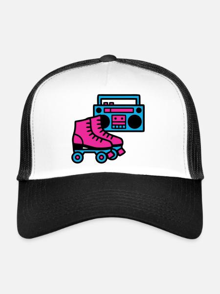 Roller Boombox Rétro années 80 - Casquette trucker  - blanc/noir - Devant