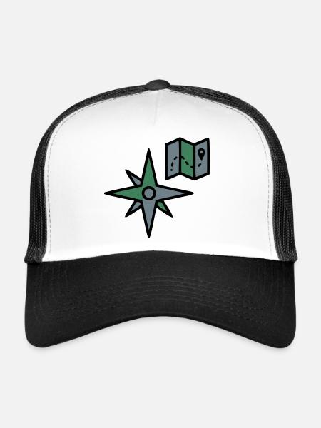 Compass Map Hiking Geocaching Survival - Trucker Cap - white/black - Front