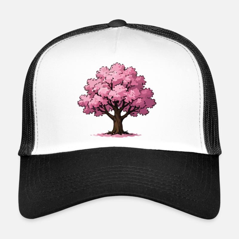 Pink Cherry Blossom Tree Illustration Trucker Cap