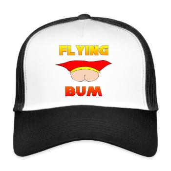 Flying Bum (face on) with text - Trucker Cap - white/black - Front