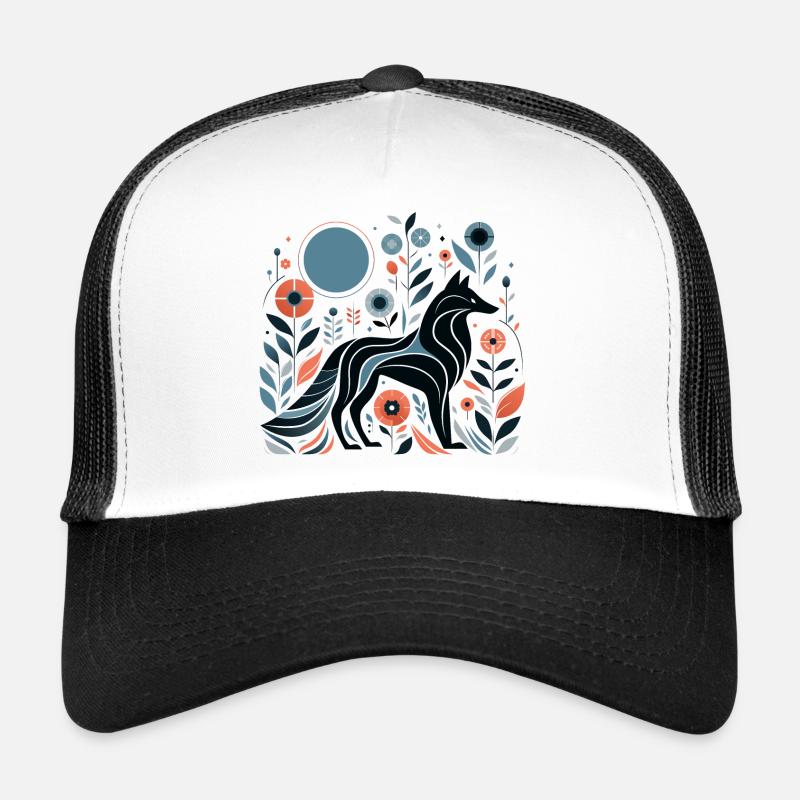 Floral Wolf - Trucker Cap - white/black