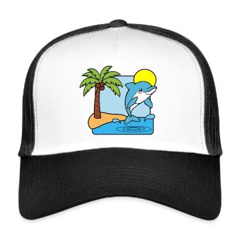The cheerful island dolphin jumps out of the water! - Trucker Cap - white/black - Front