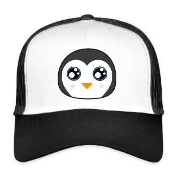 Joli bébé pingouin aux grands yeux - Casquette trucker  - blanc/noir - Devant