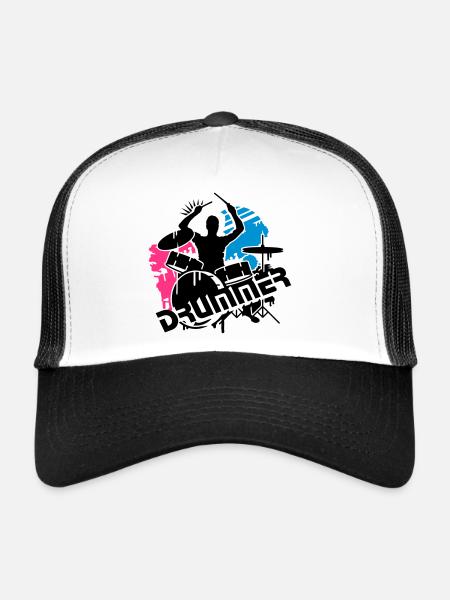 Un batteur et sa batterie - Casquette trucker  - blanc/noir - Devant