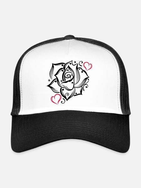 Rose coeur amour fleur fleur romantique - Casquette trucker  - blanc/noir - Devant