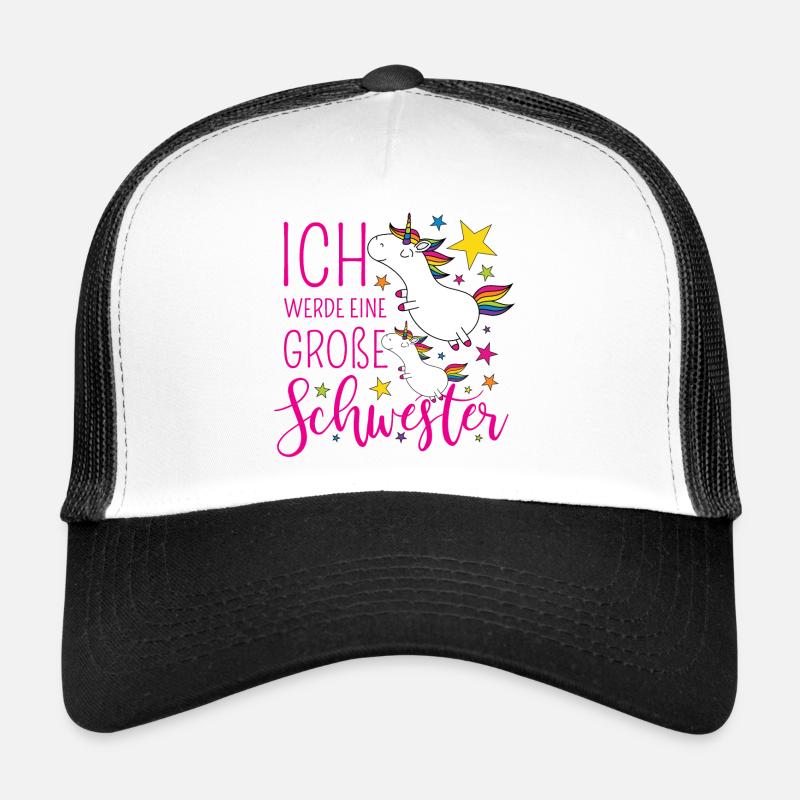 Große Schwester Einhorn Einhörner pink Sterne bunt - Trucker Cap - Weiß/Schwarz
