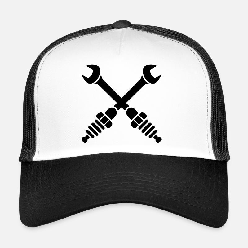 Wrench crossed with spark plugs Trucker Cap