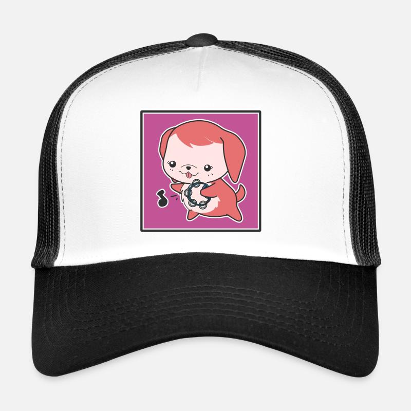 Kleiner Hund mit Tamburin - Trucker Cap - Weiß/Schwarz