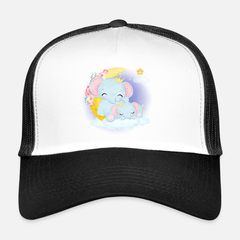 Nette Elefanten Familie auf einer Wolke mit Mond Trucker Cap