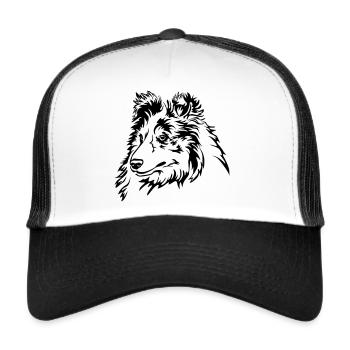Sheltie Kopf - Trucker Cap - Weiß/Schwarz - Vorne