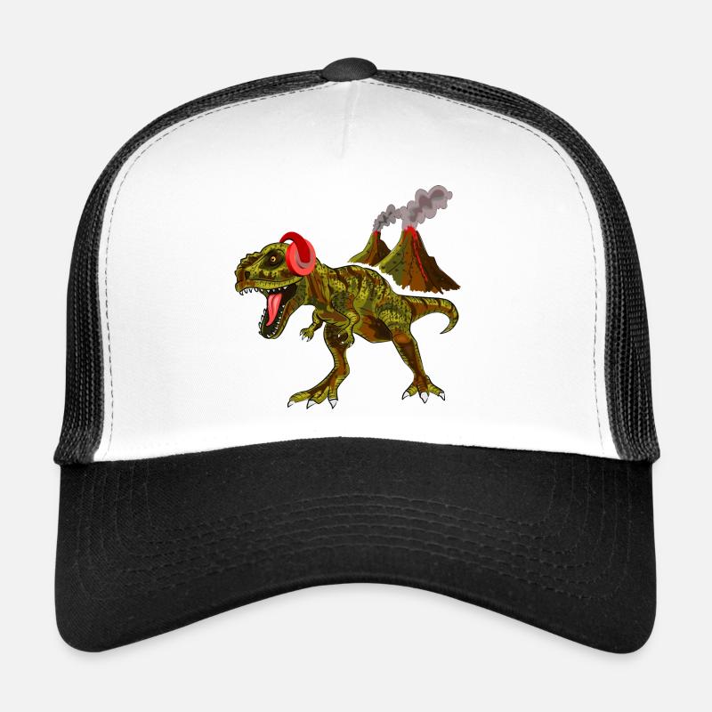 Dinosaure avec des écouteurs devant le volcan Casquette trucker 