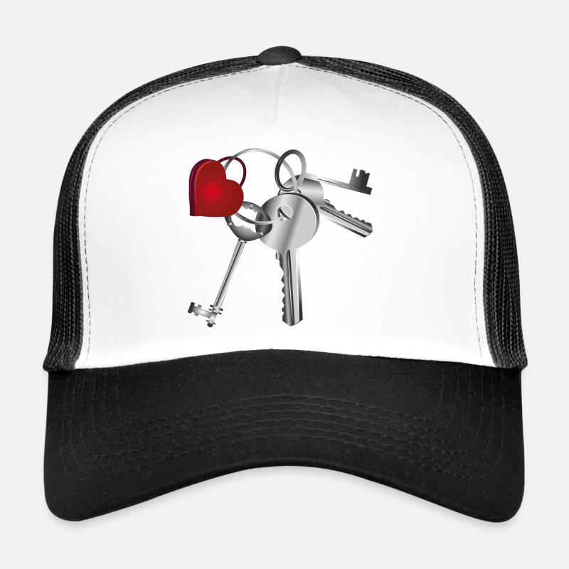Porte-clés avec clé et porte-clés - Casquette trucker  - blanc/noir