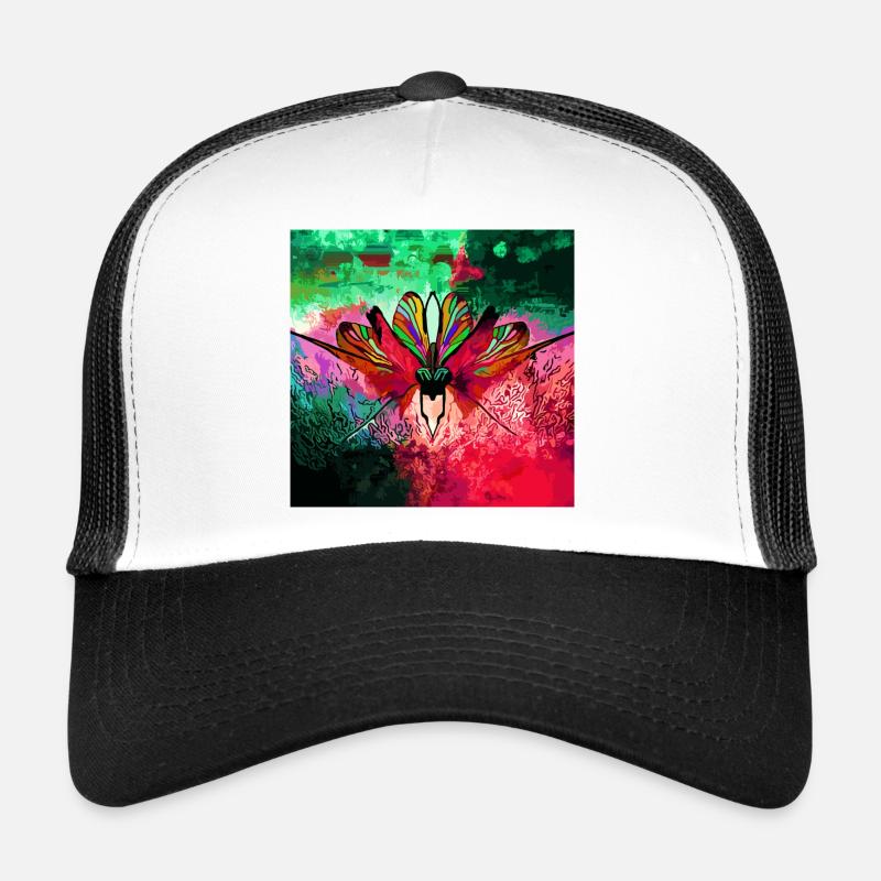 Farbexplosiver Schmetterling Naturkunst - Trucker Cap - Weiß/Schwarz