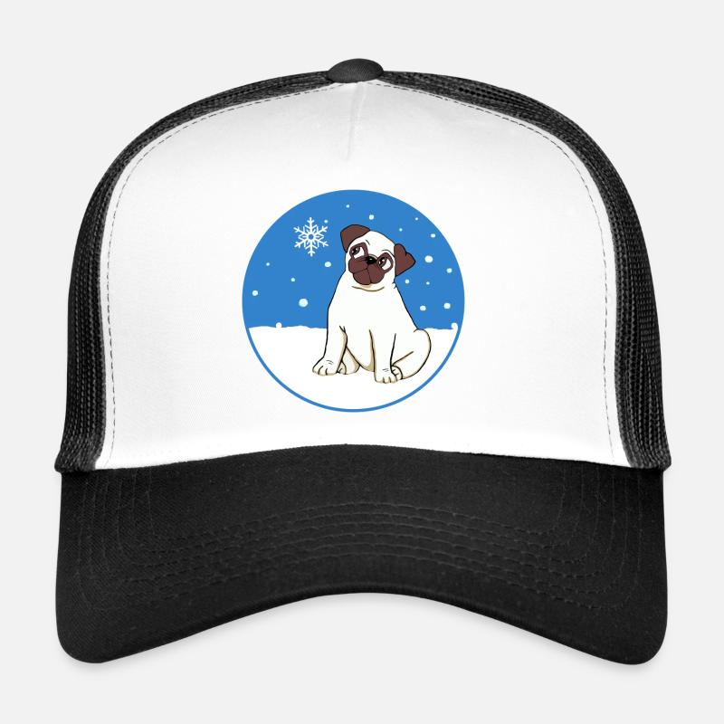 Mops im Schnee - Trucker Cap - Weiß/Schwarz