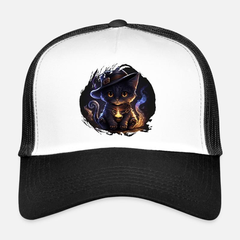 Mystical Witch Cat with Magic Hat Trucker Cap