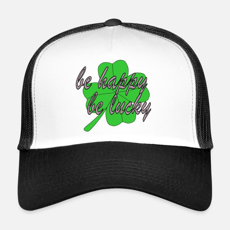Four Leaf Clover Be Happy Be Lucky - Trucker Cap - white/black