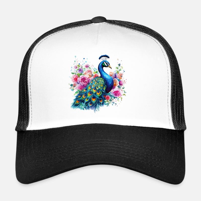 Fleurs de paon Plume de paon exotique coloré coloré Casquette trucker 