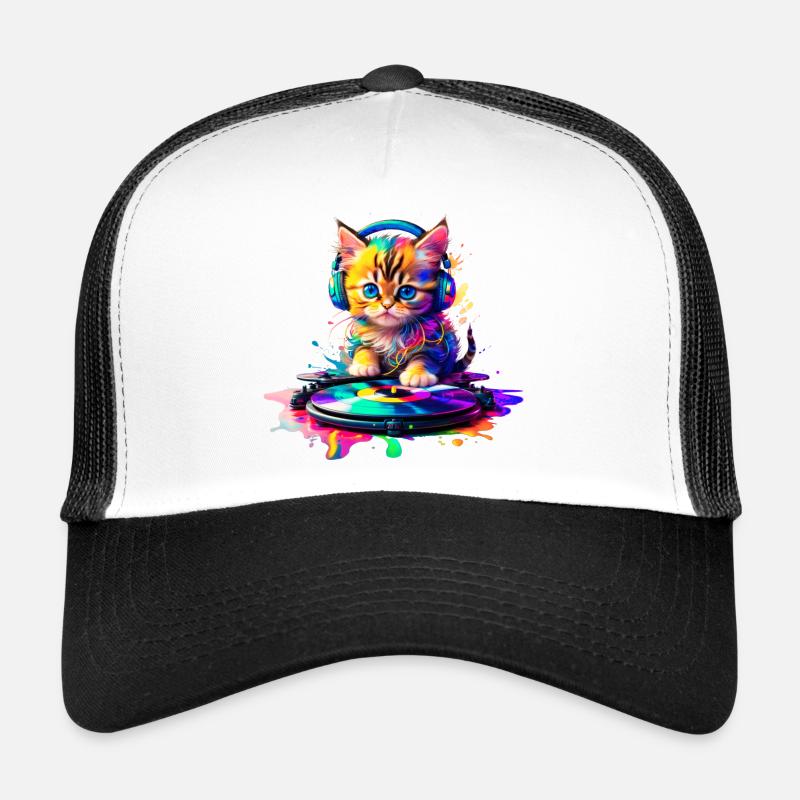 DJ Kitty – Rainbow 2 - Trucker Cap - white/black