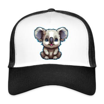 Niedlicher australischer Kuschel Koala Bär - Trucker Cap - Weiß/Schwarz - Vorne