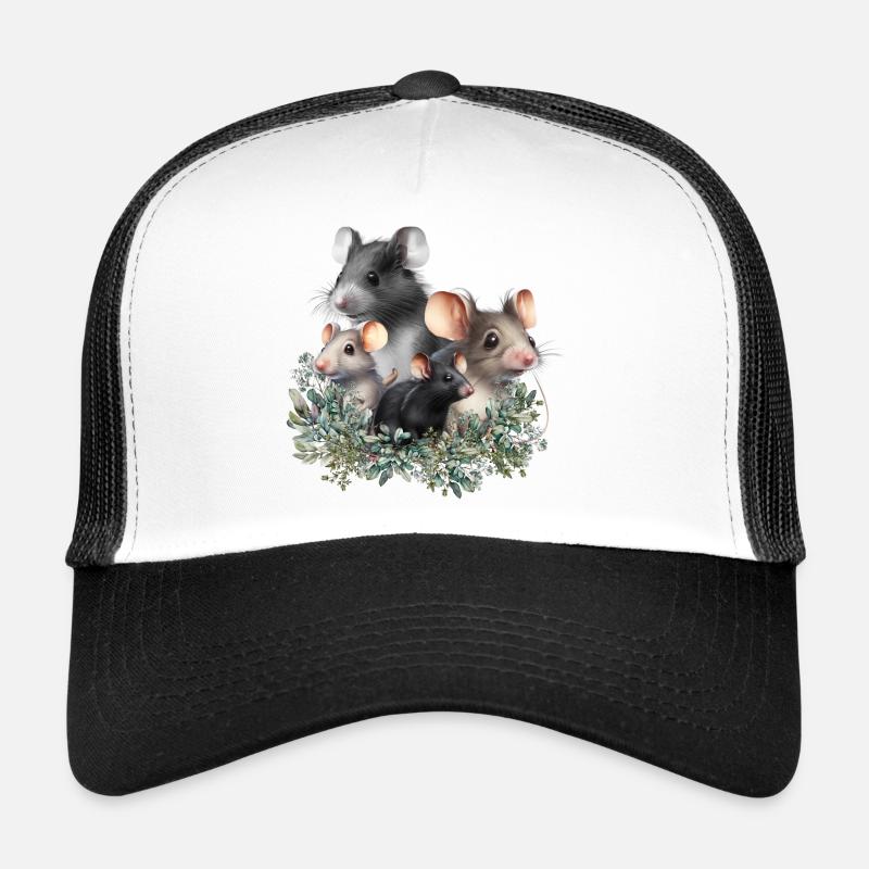Waldmäuse im Blätterkranz - Trucker Cap - Weiß/Schwarz