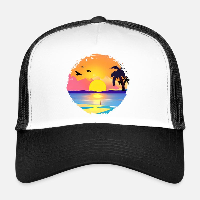 Aquarelle de plage de coucher de soleil d’été Casquette trucker 