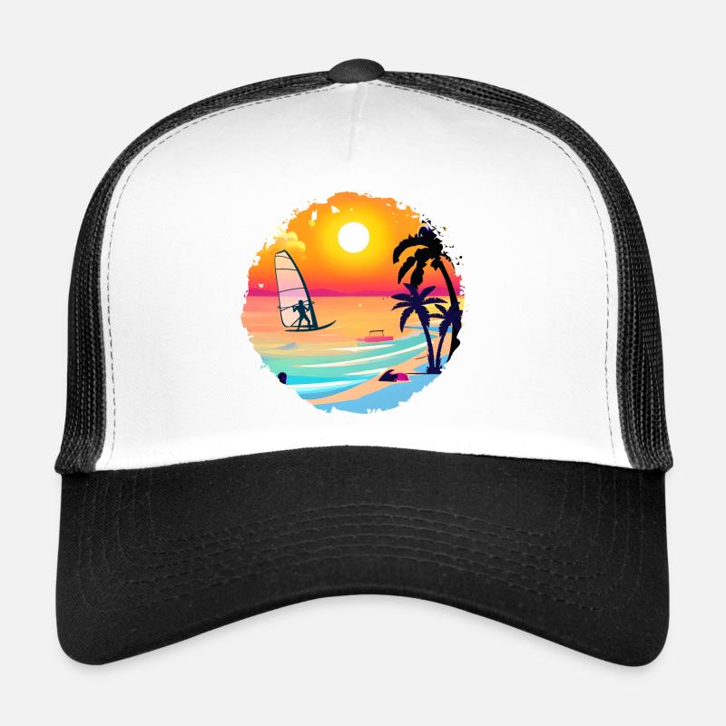 Aquarelle de plage de coucher de soleil d’été Casquette trucker 
