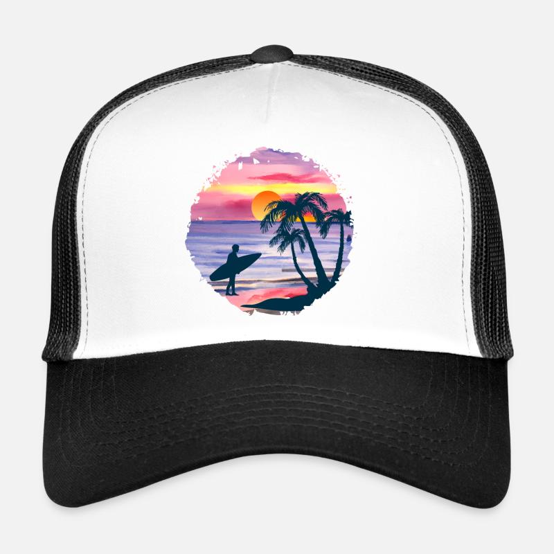 Aquarelle de plage de coucher de soleil d’été Casquette trucker 