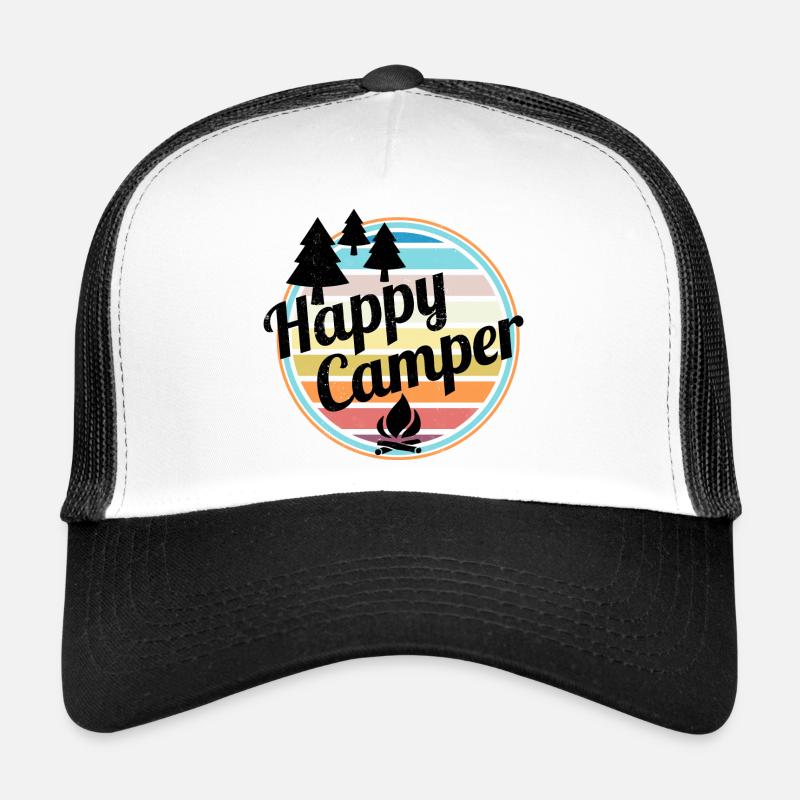 Happy Camper Retro Camping Design - Trucker Cap - Weiß/Schwarz