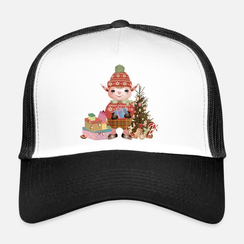 Adorable lutin de Noël mignon avec des cadeaux Casquette trucker 