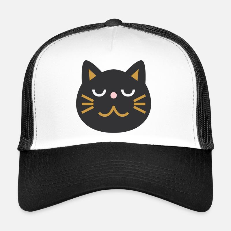 Japanese Cat Face L Black Trucker Cap