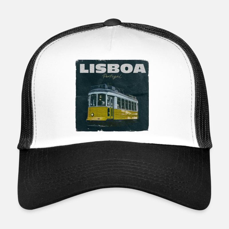 Lissabon Gelbe Straßenbahn Retro - Trucker Cap - Weiß/Schwarz