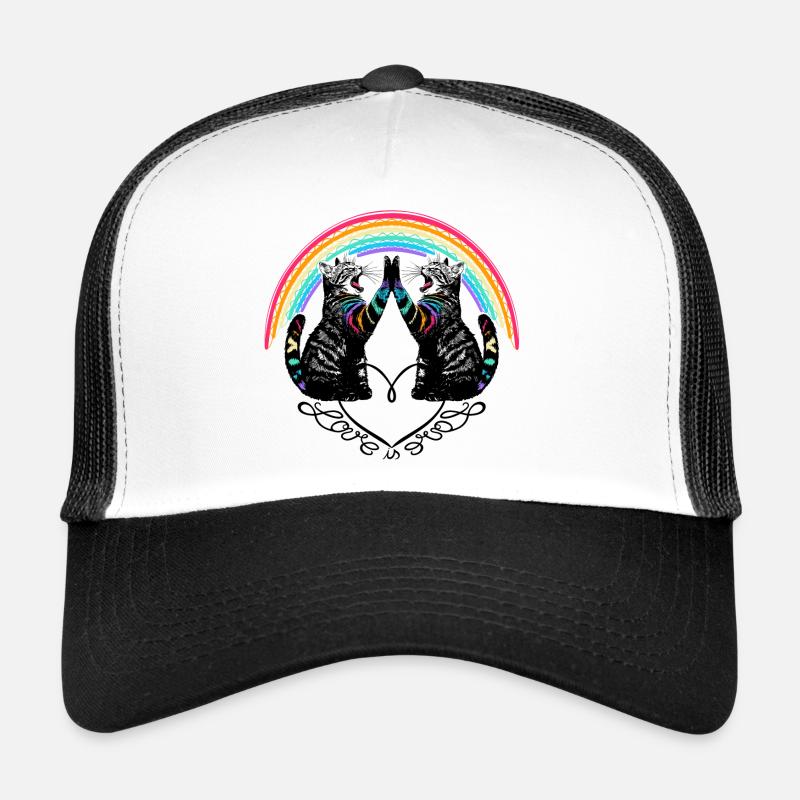 Katzen Regenbogen Love is Love Reflection - Trucker Cap - Weiß/Schwarz