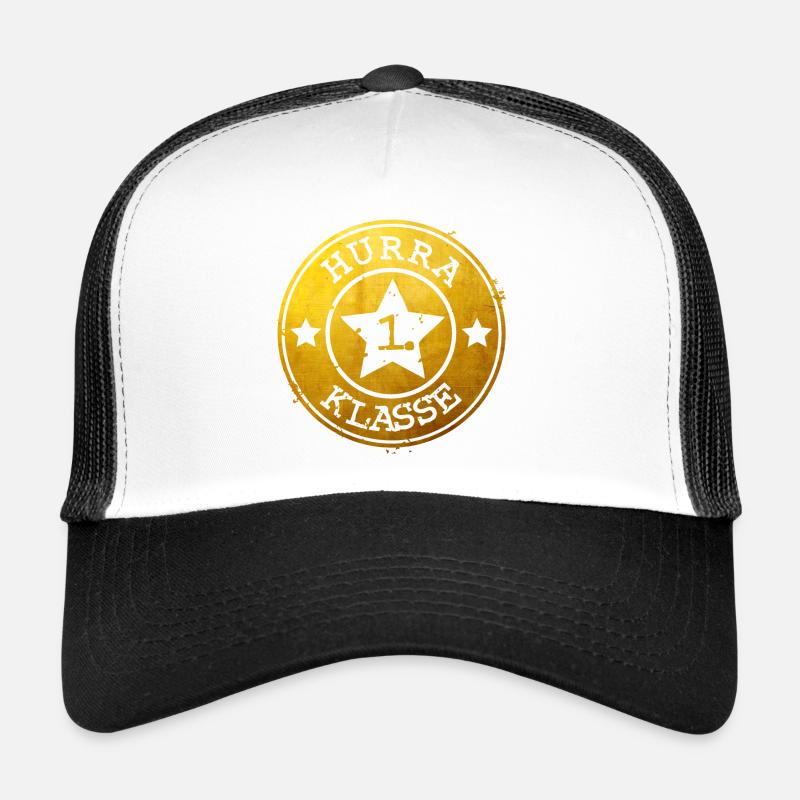 Hurra 1. Klasse - goldenes Emblem mit Stern  - Trucker Cap - Weiß/Schwarz