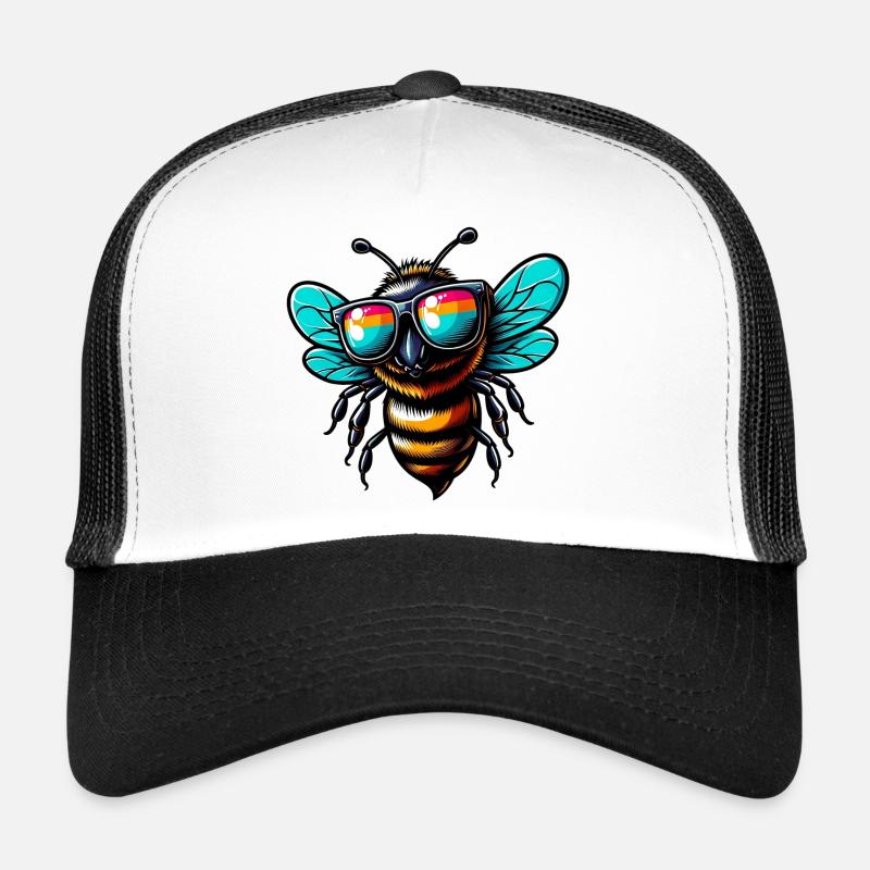 Biene mit Sonnenbrille - Trucker Cap - Weiß/Schwarz