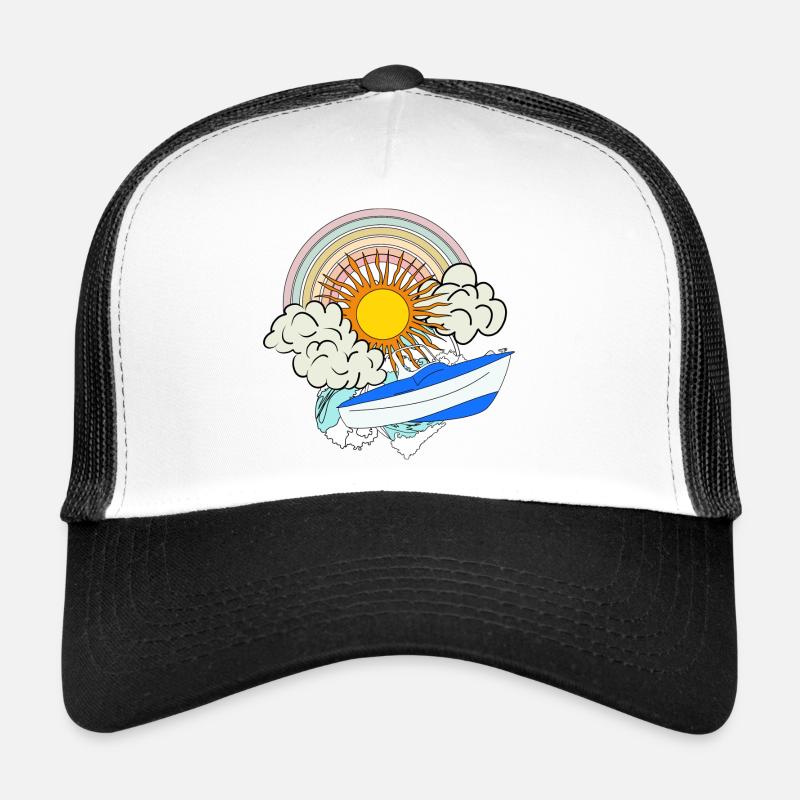 Motorboot Sonne Retro Regenbogen Wolken Meer Boot Trucker Cap